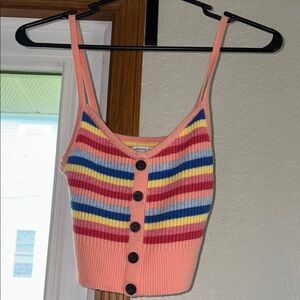 American Eagle Striped Ribbed Knit Button Front Crop Top XS